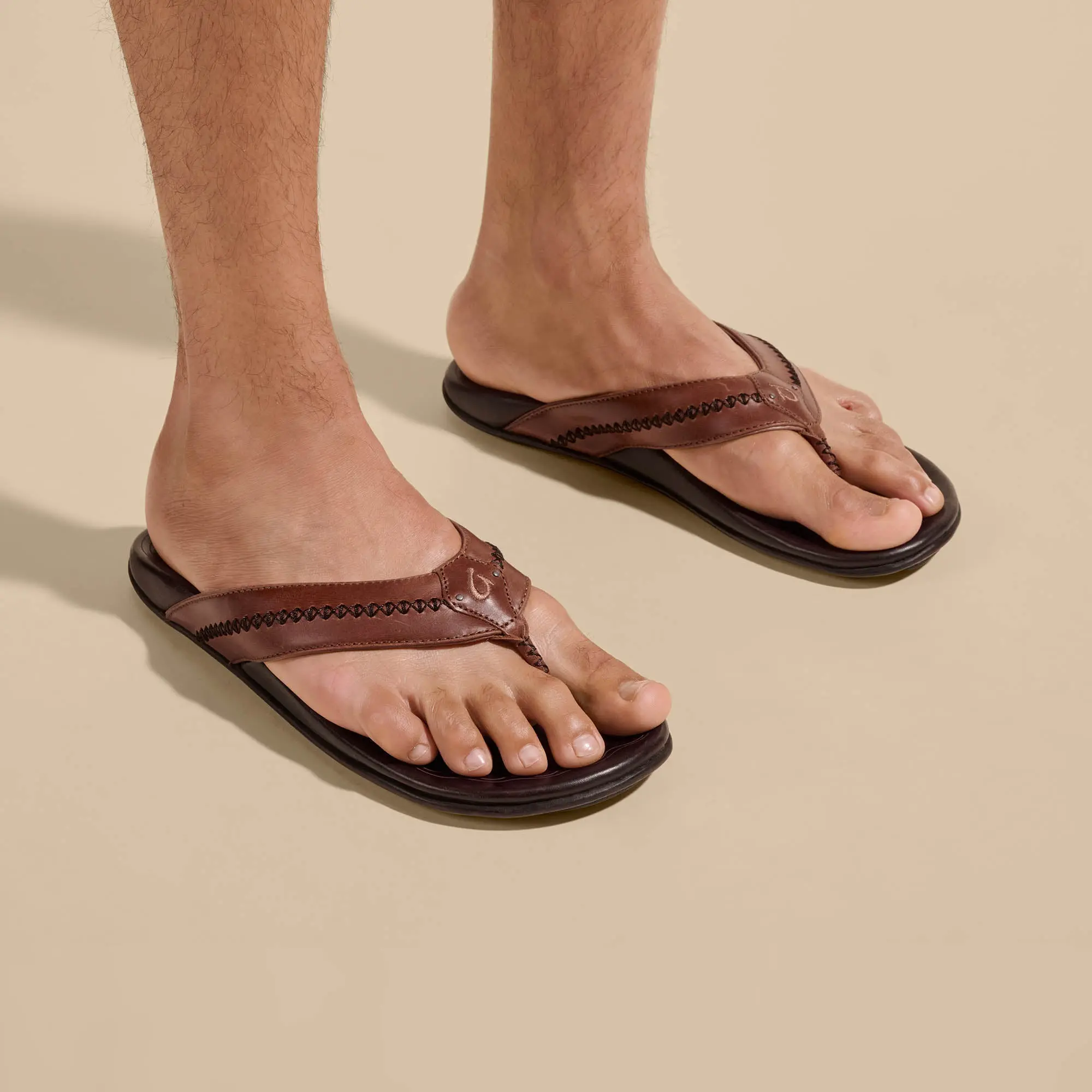 Mea Ola Men's Leather Sandals - Tan / Dark Java - Image 2