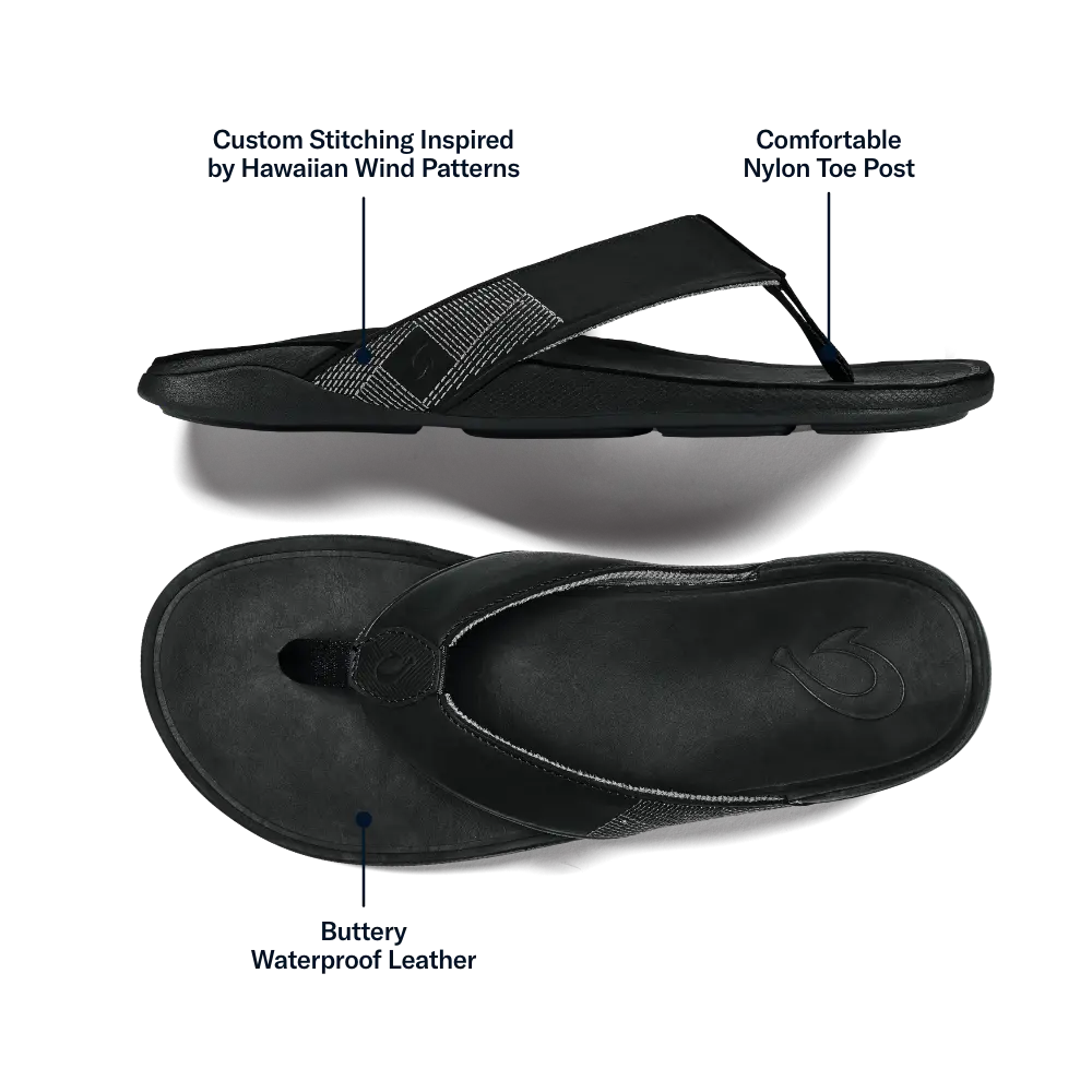 Tuahine Men's Waterproof Leather Beach Sandals - Black - Image 4