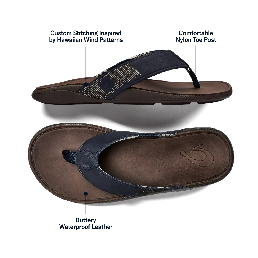 Tuahine Men's Waterproof Leather Beach Sandals - Trench Blue - Image 3