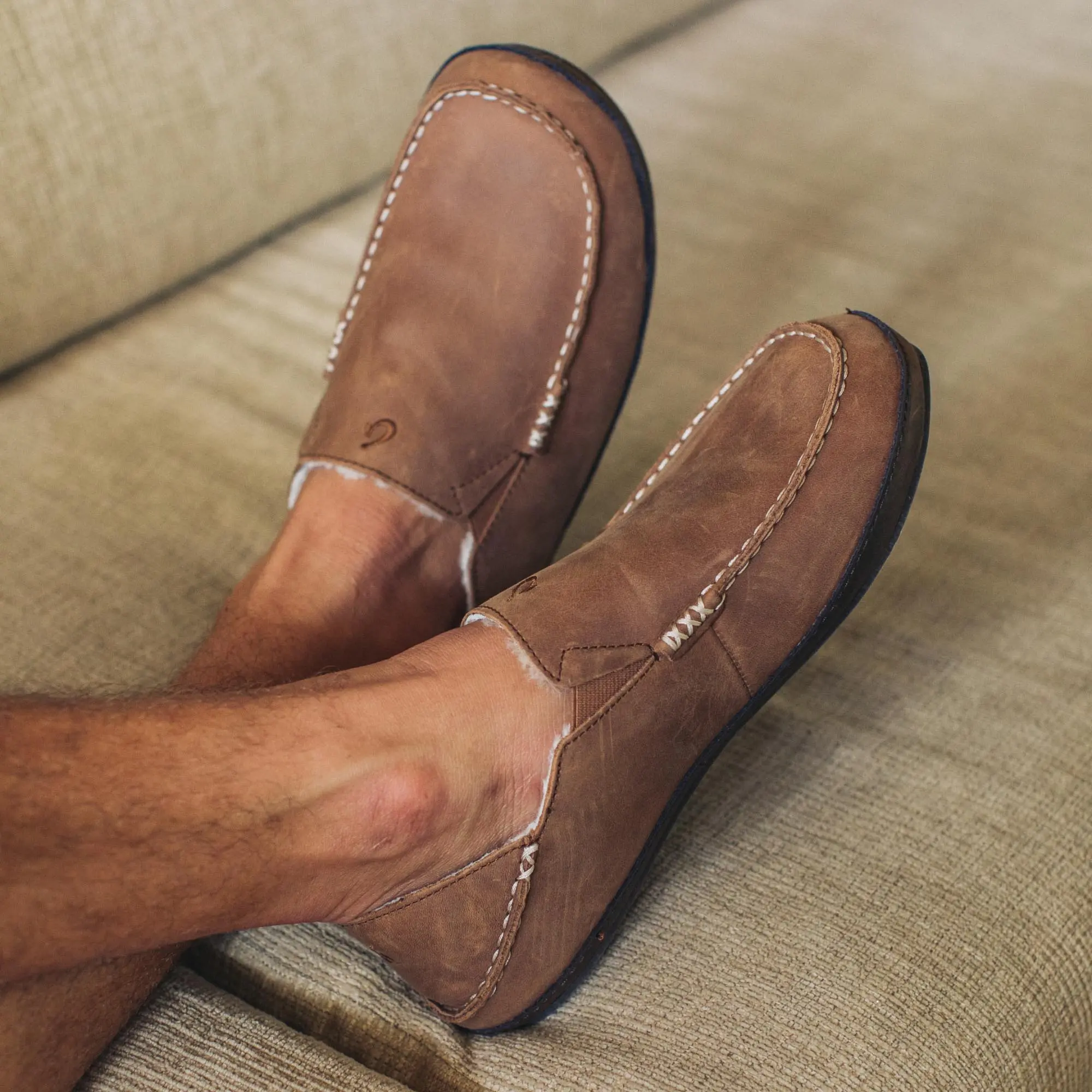 Molo Men's Leather Slippers - Toffee / Dark Wood - Image 3