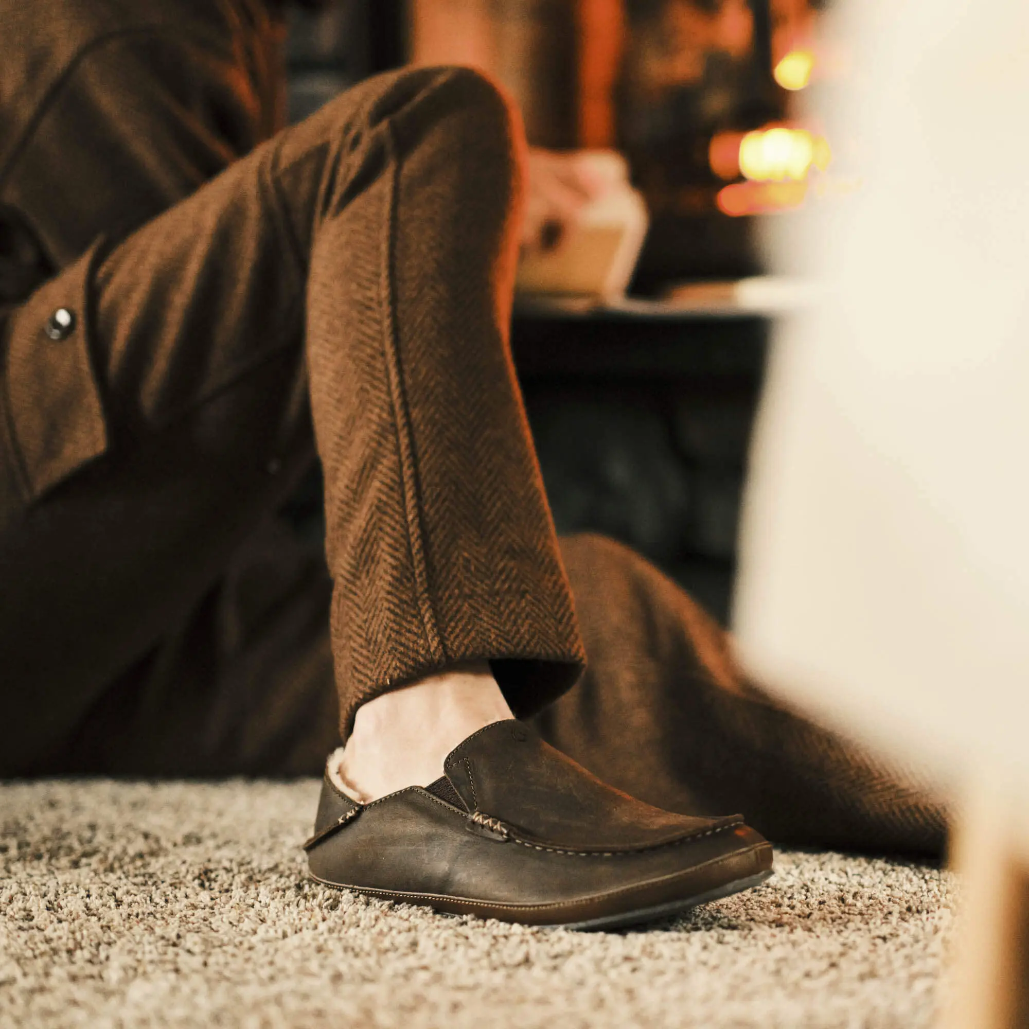 Molo Men's Nubuck Leather Slippers - Dark Wood - Image 4